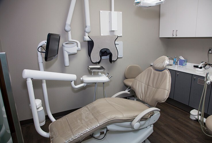 Dental exam chair in Parker Colorado dental office